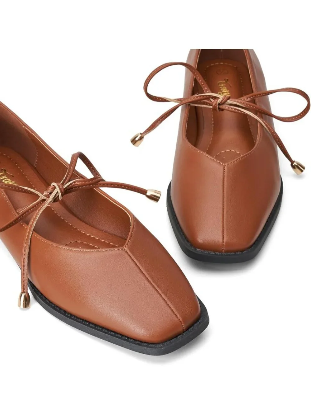 Women's Brown Mary Jane Ballet Flats Square Toe Bow Comfort Dress Shoes